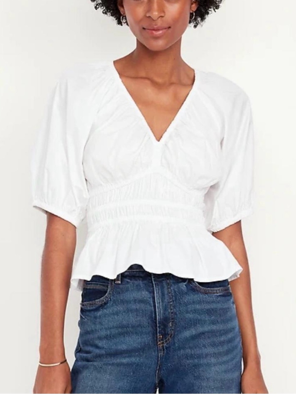 Old Navy White Smocked Peplum Blouse